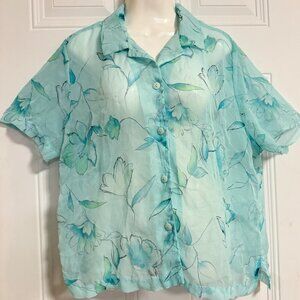 Blair Boutique Blouse SZ PM Fairy Sheer‎ Short Sleeve Career Office Church